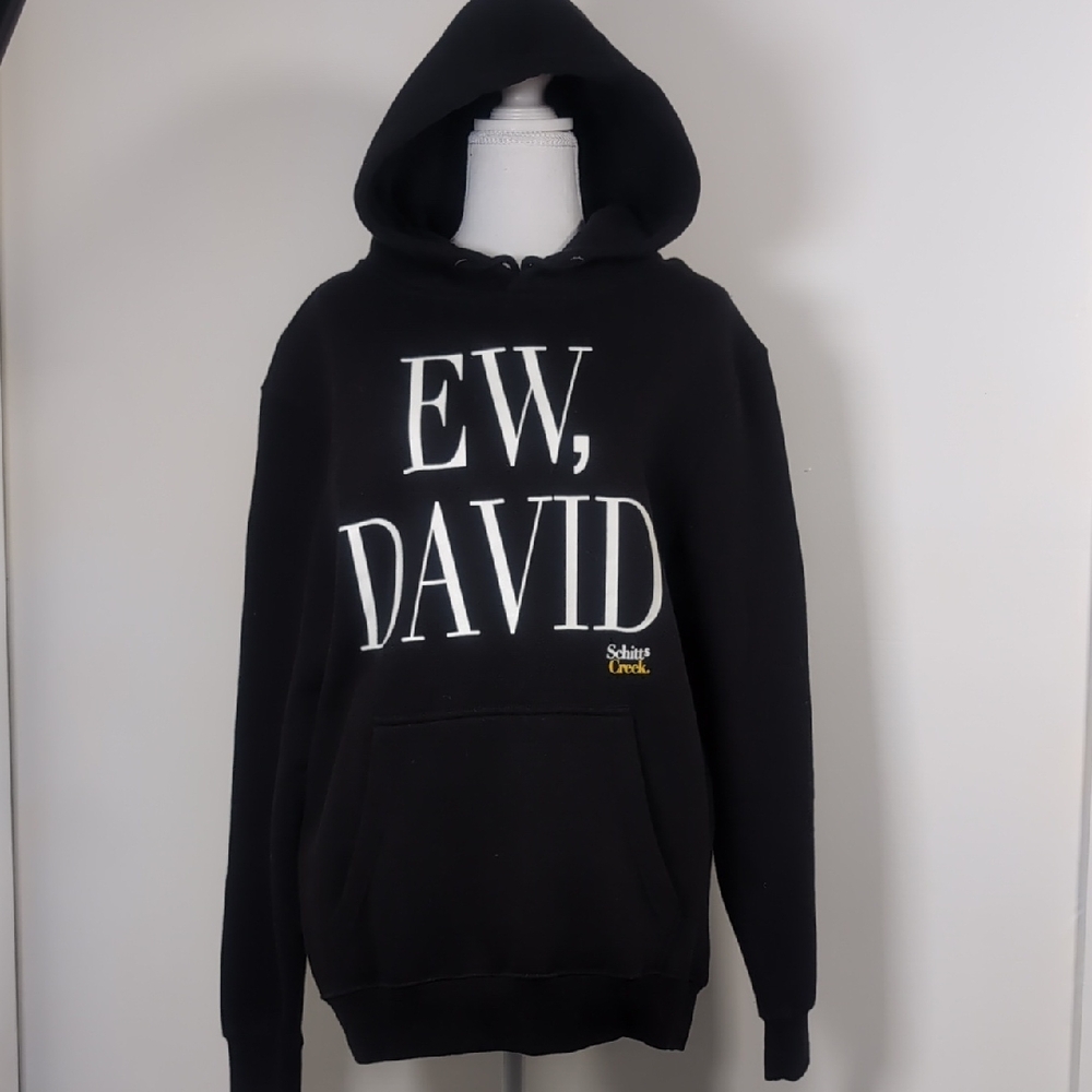 "Schitts Creek" Nordstrom Rack NWT Black Hoodie with White Text "Ew David"